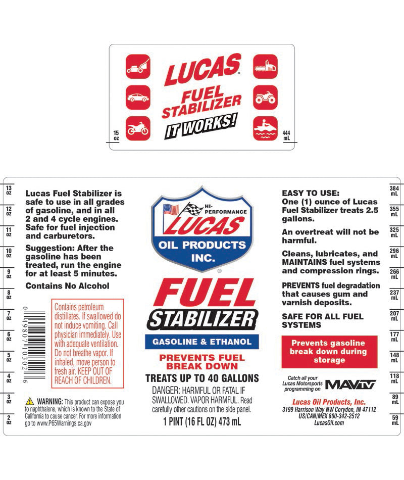 Lucas Oil 10302 Fuel Stabilizer 16 Oz - Protect Fuel for Long-Term Storage - Image 2